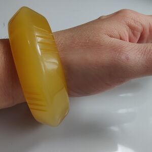 Vintage Butterscotch Yellow Wide Bangle Bracelet Art Deco Style Early Plastic